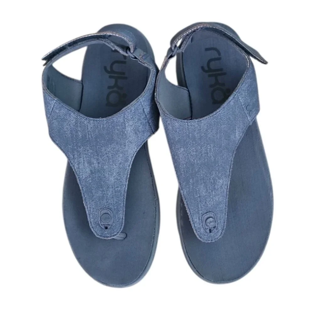 Ryka Margo Next Thong Sandals Women’s 9.5 Blue Comfort Walking Travel Vacation